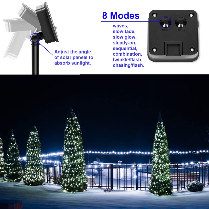 YAOZHOU Solar Fairy String Lights for Outside, Outdoor Waterproof, Cool White 2Pack Total 200LED 66Ft 8 Modes Mini Mini Small Solar Powered Lights for Christmas, Garden, Patio, Fence, Balcony - Image 5